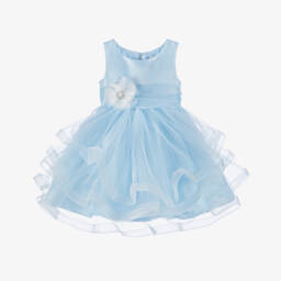 iAMe-فستان أزرق أنيق من التول المزخرف بالورود | Childrensalon Outlet