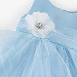 iAMe-فستان أزرق أنيق من التول المزخرف بالورود | Childrensalon Outlet