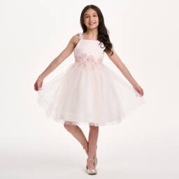 iAMe-Girls Blush Satin & Tulle Gown | Childrensalon Outlet