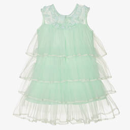 iAMe-Girls Green Tiered Tulle Dress | Childrensalon Outlet