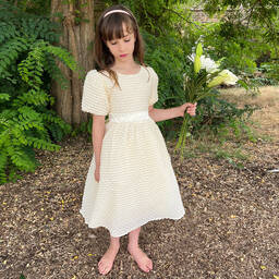 iAMe-Girls Ivory Embroidered Chiffon Dress | Childrensalon Outlet