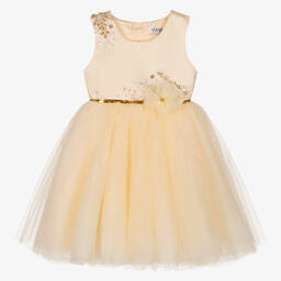 iAMe-Girls Ivory Satin & Tulle Dress | Childrensalon Outlet