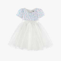 iAMe-Кремовое платье из тюля с пайетками для девочек | Childrensalon Outlet