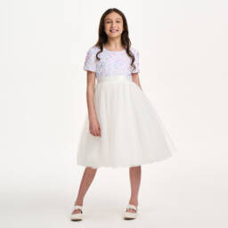 iAMe-Кремовое платье из тюля с пайетками для девочек | Childrensalon Outlet