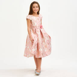 iAMe-Girls Pink Floral Brocade Dress | Childrensalon Outlet
