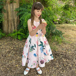iAMe-Girls Pink Floral Dress with Appliqué Flowers | Childrensalon Outlet