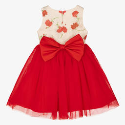 iAMe-Girls Red Satin & Tulle Rose Dress | Childrensalon Outlet