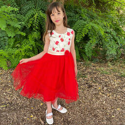iAMe-Girls Red Satin & Tulle Rose Dress | Childrensalon Outlet