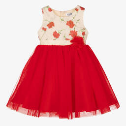 iAMe-Girls Red Satin & Tulle Rose Dress | Childrensalon Outlet