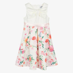 آي آم إي-فستان عاجي حريري مزهر للبنات | Childrensalon Outlet