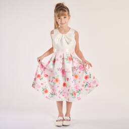 آي آم إي-فستان عاجي حريري مزهر للبنات | Childrensalon Outlet