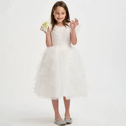 iAMe-Girls White Embroidered Floral Dress | Childrensalon Outlet