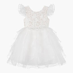 iAMe-Girls White Embroidered Floral Dress | Childrensalon Outlet