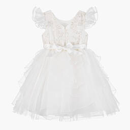iAMe-Girls White Embroidered Floral Dress | Childrensalon Outlet