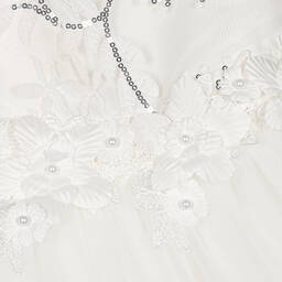 iAMe-Girls White Floral Satin & Tulle Dress | Childrensalon Outlet