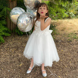 iAMe-Girls White Floral Satin & Tulle Dress | Childrensalon Outlet