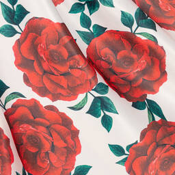 iAMe-فستان ساتان لون أبيض وأحمر بطبعة ورود | Childrensalon Outlet