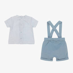 iDO Mini-Baby Boys Blue Striped Cotton Shorts Set | Childrensalon Outlet