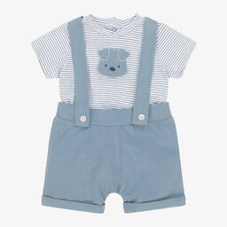 iDO Mini-Baby Boys Blue Striped Cotton Shorts Set | Childrensalon Outlet