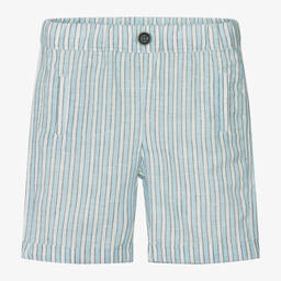 iDO Mini-Baby Boys Blue Striped Linen Shorts | Childrensalon Outlet
