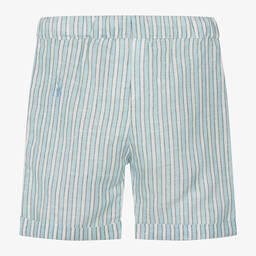 iDO Mini-Baby Boys Blue Striped Linen Shorts | Childrensalon Outlet