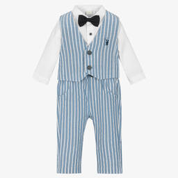 iDO Mini-طقم بنطلون قطن مقلم لون أزرق وأبيض للمواليد | Childrensalon Outlet