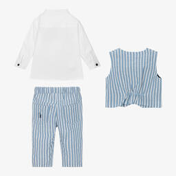 iDO Mini-طقم بنطلون قطن مقلم لون أزرق وأبيض للمواليد | Childrensalon Outlet
