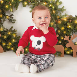 iDO Mini-Baby Boys Grey & Red Check Trousers | Childrensalon Outlet