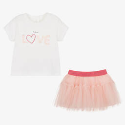iDO Mini-Baby Girls Ivory & Pink Tulle Skirt Set | Childrensalon Outlet