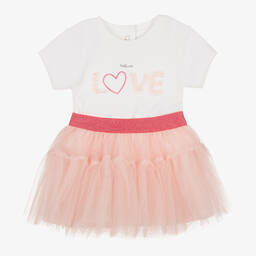iDO Mini-Baby Girls Ivory & Pink Tulle Skirt Set | Childrensalon Outlet