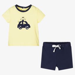 iDO Mini-طقم شورت وتوب قطن جيرسي لون أصفر باهت وكحلي للمواليد | Childrensalon Outlet
