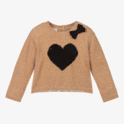 iDO Малыши-Beige Heart Knitted Sweater | Childrensalon Outlet