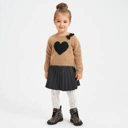 iDO Малыши-Beige Heart Knitted Sweater | Childrensalon Outlet