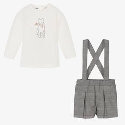 آي دو Baby-طقم شورت قطن جيرسي كاروهات لون أسود وعاجي | Childrensalon Outlet