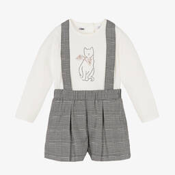 آي دو Baby-طقم شورت قطن جيرسي كاروهات لون أسود وعاجي | Childrensalon Outlet