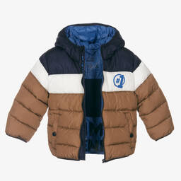 iDO Baby-جاكيت بافر لون بني وأزرق للأولاد | Childrensalon Outlet