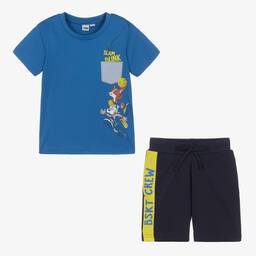 iDO Baby-Blue Cotton Basketball Shorts Set | Childrensalon Outlet