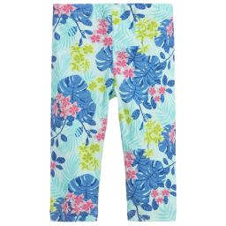 آي دو Baby-ليغنغز قطن ستريتش لون أزرق بطبعة ورود | Childrensalon Outlet