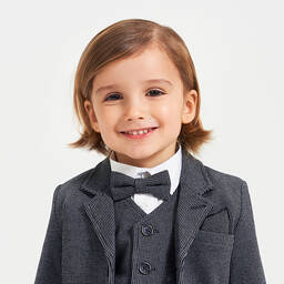 آي دو Baby-طقم ربطة عنق ومنديل جيب لون كحلي ورمادي للأولاد | Childrensalon Outlet