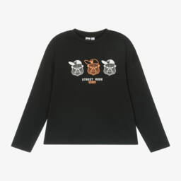 iDO Junior-Boys Black Graphic Cotton Tee | Childrensalon Outlet