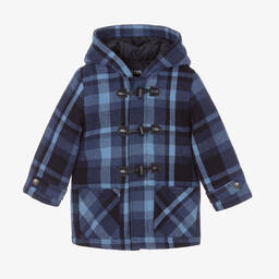 iDO Baby-Boys Blue Check Hooded Coat | Childrensalon Outlet