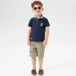 iDO Baby-Boys Blue Cotton Cactus Polo Shirt | Childrensalon Outlet