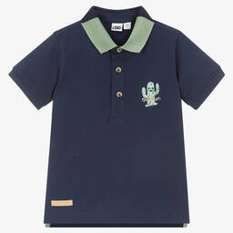 iDO Baby-Boys Blue Cotton Cactus Polo Shirt | Childrensalon Outlet