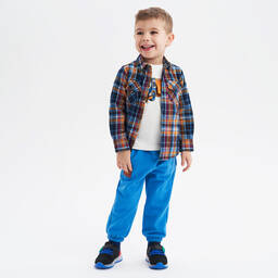 iDO Малыши-Синяя хлопковая рубашка в клетку для мальчиков | Childrensalon Outlet