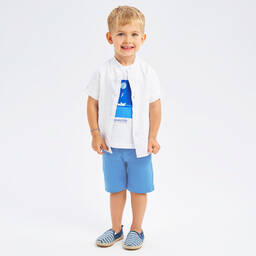 iDO Малыши-Boys Blue Linen & Viscose Shorts | Childrensalon Outlet