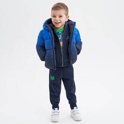 iDO Baby-Boys Blue Reversible Hooded Puffer Coat | Childrensalon Outlet