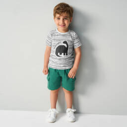 iDO Baby-تيشيرت ديناصور أزرق وأبيض للأولاد | Childrensalon Outlet