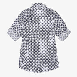 iDO Junior-Boys Blue & White Patterned Shirt | Childrensalon Outlet