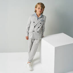 iDO Junior-Boys Charcoal Double-Button Suit Jacket | Childrensalon Outlet
