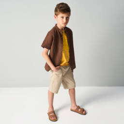 iDO Junior-Boys Classic Beige Twill Shorts | Childrensalon Outlet